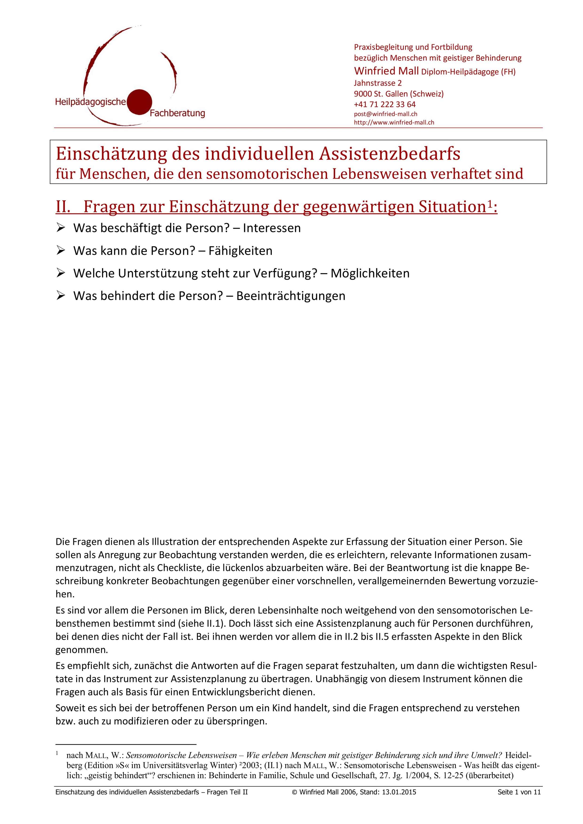 Fragen zum Assistenzbedarf